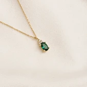 Gümüş Kolye - Zümrüt Oval Taşlı 925 Ayar Gümüş Kolye - 2