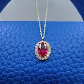 Gümüş Kolye - Lal Taşlı Vintage 925 Ayar Gümüş Kolye-Lal Taşlı Divarane Taşlı Hediyelik Gümüş Kolye - 4