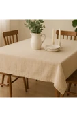 Ham Kumaş 6 Kişilik Masa Örtüsü Doğal Pamuklu Kumaş Yıkanabilir, Şık ve Sade Tasarım - 2