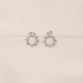 Gümüş Küpe - 925 Ayar Gümüş Opal Taşlı Güneş Desenli Küpe - 7