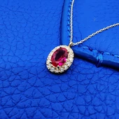 Gümüş Kolye - Lal Taşlı Vintage 925 Ayar Gümüş Kolye-Lal Taşlı Divarane Taşlı Hediyelik Gümüş Kolye - 8