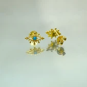 Gümüş Küpe - Kadın Minimal Firuze (Turkuaz) Taşlı Göz Tasarım 925 Ayar Gümüş Küpe - 5