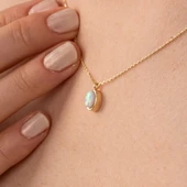 Gümüş Kolye - Opal Oval Taşlı 925 Ayar Gümüş Kolye - 6