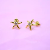 Gümüş Küpe - Kadın Yuvarlak Zirkon Taşlı Deniz Yıldızı 925 Ayar Gümüş Küpe - 1