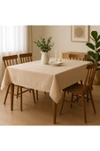 Ham Kumaş 6 Kişilik Masa Örtüsü Doğal Pamuklu Kumaş Yıkanabilir, Şık ve Sade Tasarım - 1