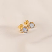 Gümüş Küpe - 925 Ayar Gümüş Oval Blue Topaz Taşlı Tektaş Küpe - 6