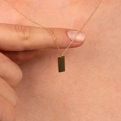 Gümüş Kolye - Harf Yazılabilir Dikdörtgen Plaka 925 Ayar Gümüş Kolye - 5