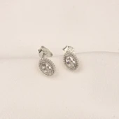 Gümüş Küpe - 925 Ayar Gümüş Oval Taşlı Tasarım Küpe - 8