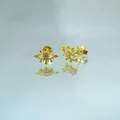 Gümüş Küpe - Kadın Minimal Zirkon Taşlı Göz Tasarım 925 Ayar Gümüş Küpe - 2