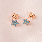 Gümüş Küpe - 925 Ayar Gümüş Firuze (Turkuaz) Taşlı Minimal Yıldız Küpe - 7