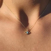 Gümüş Kolye - Tasarım Kirpik Nazar Boncuğu Firuze Mineli Göz Tasarım925 Ayar Gümüş Kolye Gümüş Kolye thumbnail 2