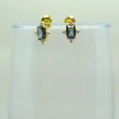 Gümüş Küpe - Octagon Kesim Mistik Topaz Taşlı 0.95 Karat Pırlanta Montürü 925 Ayar Gümüş Küpe - 3