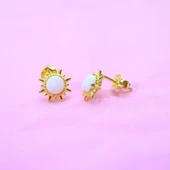 Gümüş Küpe - 925 Ayar Gümüş Opal Taşlı Güneş Desenli Küpe - 4