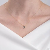 Gümüş Kolye - 0.50 Karat Mistik Topaz Damla Ay Tasarım Doğal Taşlı 925 Ayar Gümüş Kolye thumbnail 3