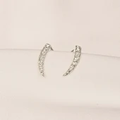 Gümüş Küpe - 925 Ayar Gümüş Minimal Taşlı Dövülü Küpe - 7