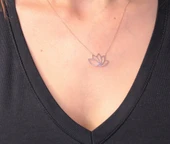 Gümüş Kolye - 925 Ayar Gümüş Kolye-Lotus Çiceği Uğur Kolyesi-Hediye Lotus Çiçeği Gümüş Kolye - 1