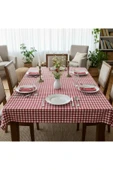Kırmızı Beyaz Pötikare 6 Kişilik Masa Örtüsü 150x210 cm Şık Yemek Masası Örtüsü - 1