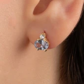 Gümüş Küpe - 925 Ayar Gümüş Oval Blue Topaz Taşlı Tektaş Küpe - 1