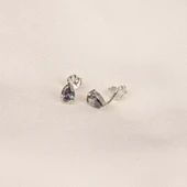 Gümüş Küpe - 925 Ayar Gümüş Damla Desenli Mistik Topaz Taşlı Küpe - 6