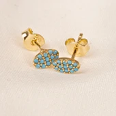 Gümüş Küpe - 925 Ayar Gümüş Sıralı Firuze (Turkuaz) Taşlı Küpe - 4