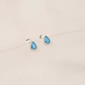 Gümüş Küpe - 925 Ayar Gümüş Damla Modelli Firuze (Turkuaz) Taşlı Küpe - 8