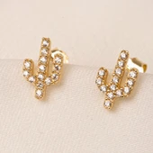 Gümüş Küpe - 925 Ayar Gümüş Minimal Taşlı Kaktüs Figürlü Küpe - 6