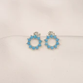 Gümüş Küpe - 925 Ayar Gümüş Yuvarlak Firuze (Turkuaz) Taşlı Küpe - 8