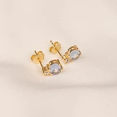 Gümüş Küpe - 925 Ayar Gümüş Oval Blue Topaz Taşlı Tektaş Küpe - 4