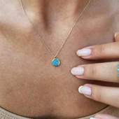 Gümüş Kolye - Turkuaz (Firuze) Mineli Nazar Boncuğu Göz Tasarım Taşsız Modern 925 Ayar Gümüş Kolye - 4