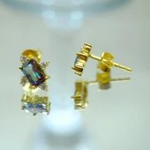 Gümüş Küpe - Octagon Kesim Mistik Topaz Taşlı 0.95 Karat Pırlanta Montürü 925 Ayar Gümüş Küpe - 2