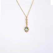 Gümüş Kolye - Vintage Tasarım Sallantılı Oval Su Yeşili Taşlı Zirkon Taşlı 925 Ayar Gümüş Kolye - 7