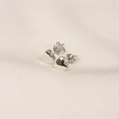 Gümüş Küpe - 925 Ayar Gümüş Minimal Kalp Figürlü Küpe - 7