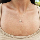 Gümüş Kolye - Güneş Tasarım Sade Taşsız Tasarım Modern Gündelik Hediye Taşsız 925 Ayar Gümüş Kolye - 4