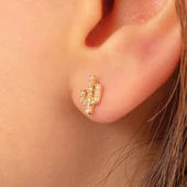 Gümüş Küpe - 925 Ayar Gümüş Minimal Taşlı Kaktüs Figürlü Küpe - 2