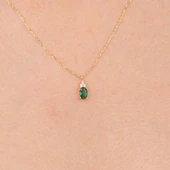 Gümüş Kolye - Zümrüt Oval Taşlı 925 Ayar Gümüş Kolye - 4