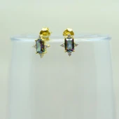 Gümüş Küpe - Octagon Kesim Mistik Topaz Taşlı 0.95 Karat Pırlanta Montürü 925 Ayar Gümüş Küpe - 4