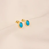 Gümüş Küpe - 925 Ayar Gümüş Firuze (Turkuaz) Taşlı Oval Küpe - 6