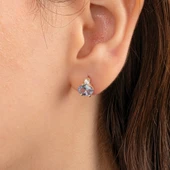 Gümüş Küpe - 925 Ayar Gümüş Oval Blue Topaz Taşlı Tektaş Küpe - 2