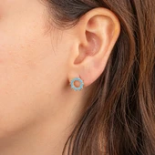 Gümüş Küpe - 925 Ayar Gümüş Yuvarlak Firuze (Turkuaz) Taşlı Küpe - 3