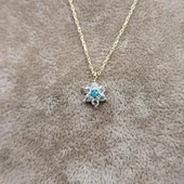 Gümüş Kolye - Ortası Firuze (Turkuaz) Taşlı Çiçek Tasarımlı Nano Has Taşlı 925 Ayar Gümüş Kolye - 6