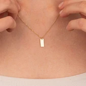 Gümüş Kolye - Harf Yazılabilir Dikdörtgen Plaka 925 Ayar Gümüş Kolye - 4