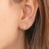 Gümüş Küpe - 925 Ayar Gümüş Minimal Taşlı Kaktüs Figürlü Küpe - 3