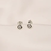 Gümüş Küpe - 925 Ayar Gümüş Minimal Yuvarlak Taşlı Küpe - 8