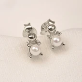 Gümüş Küpe - 925 Ayar Gümüş İnci Modelli Küpe - 8