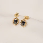 Gümüş Küpe - 925 Ayar Gümüş Vintage Tasarım Mistik Topaz Taşlı Küpe - 6