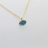 Gümüş Kolye - Oval Firuze Taşlı Minimal Tasarım Sade 925 Ayar Gümüş Kolye-Hediye Gümüş Kolye - 4