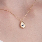 Gümüş Kolye - Damla Mekik Gözlü Çift Renk Mineli 925 Ayar Gümüş Kolye - İki Farklı Renk Gümüş Kolye - 1