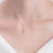 Gümüş Kolye - Vintage Tasarım Sallantılı Oval Su Yeşili Taşlı Zirkon Taşlı 925 Ayar Gümüş Kolye - 6