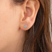 Gümüş Küpe - 925 Ayar Gümüş Sıralı Firuze (Turkuaz) Taşlı Küpe - 2