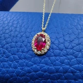 Gümüş Kolye - Lal Taşlı Vintage 925 Ayar Gümüş Kolye-Lal Taşlı Divarane Taşlı Hediyelik Gümüş Kolye - 5